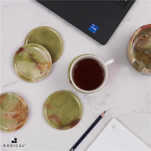 Marble Coasters for Drinks 3.5" Inches Green Onyx Handmade Round - Picture 2 of 7